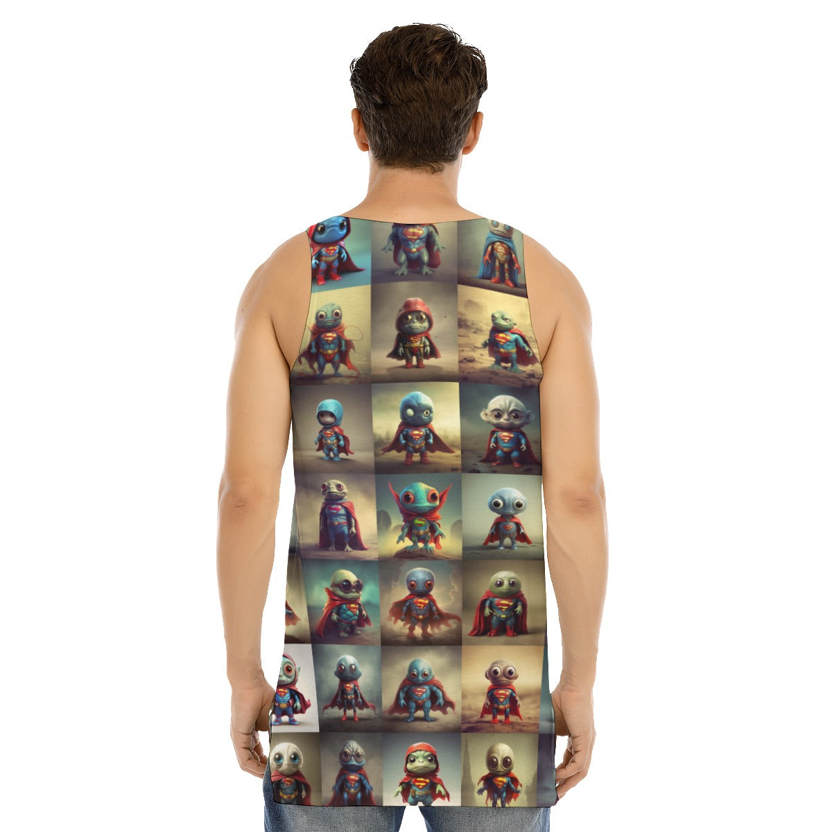 SUPER ALIEN BABIES -All-Over Print Men's Curved Hem Long Tank Top